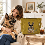 Personalized Funny Pet Portrait Coffee Pattern Corduroy Tote Bag with Name Daily Use Birthday Gift for Friends Pet Owner Lover