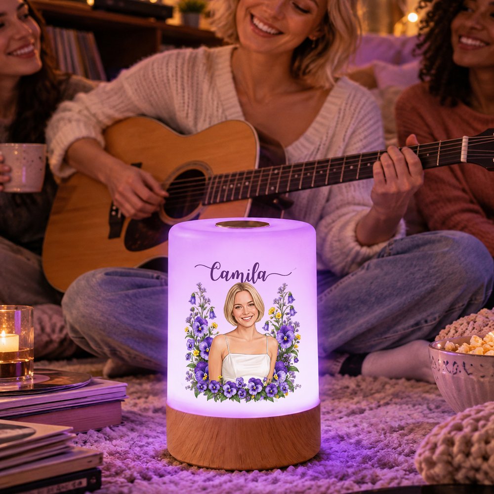 Personlig nattlampa med porträtt och månadsblomma mysig belysning till sovrummet perfekt födelsedagspresent och julklapp 4