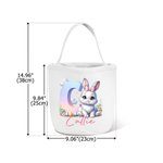 Personalized Cute Floral Bunny Rabbit Initial Canvas Bucket Bag Basket with Name Easter Egg Hunt Supplies Birthday Party Favors Gift for Boys Girls
