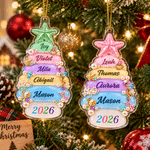 Personalised 3D-Effect Artwork 2-8 Names Christmas Tree Shape Ornament with Year Home Tree Decor Christmas Gift for Family Friends