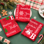 Personalized Christmas Theme Pattern 100% Cotton Reusable Red Napkin with Word Cloud Name Table Decor Christmas Gift for Family Friend 2
