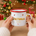 Personalised Multicolour Santa Hat Glitter Letter 12 oz Enamel Mug with Name Daily Use Christmas Gift for Kids 5