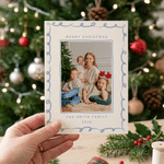 Personalisierte Fotogrußkarte mit Doodle-Rahmen im Weihnachtsdesign, mit Text und Titel – Weihnachtsgeschenk für Familie und Freunde