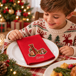 Tovagliolo rosso riutilizzabile personalizzato con iniziale “Elk Penguin” natalizio, 100% cotone, con nome – Decorazione da tavola – Regalo di Natale per la famiglia e gli amici 4