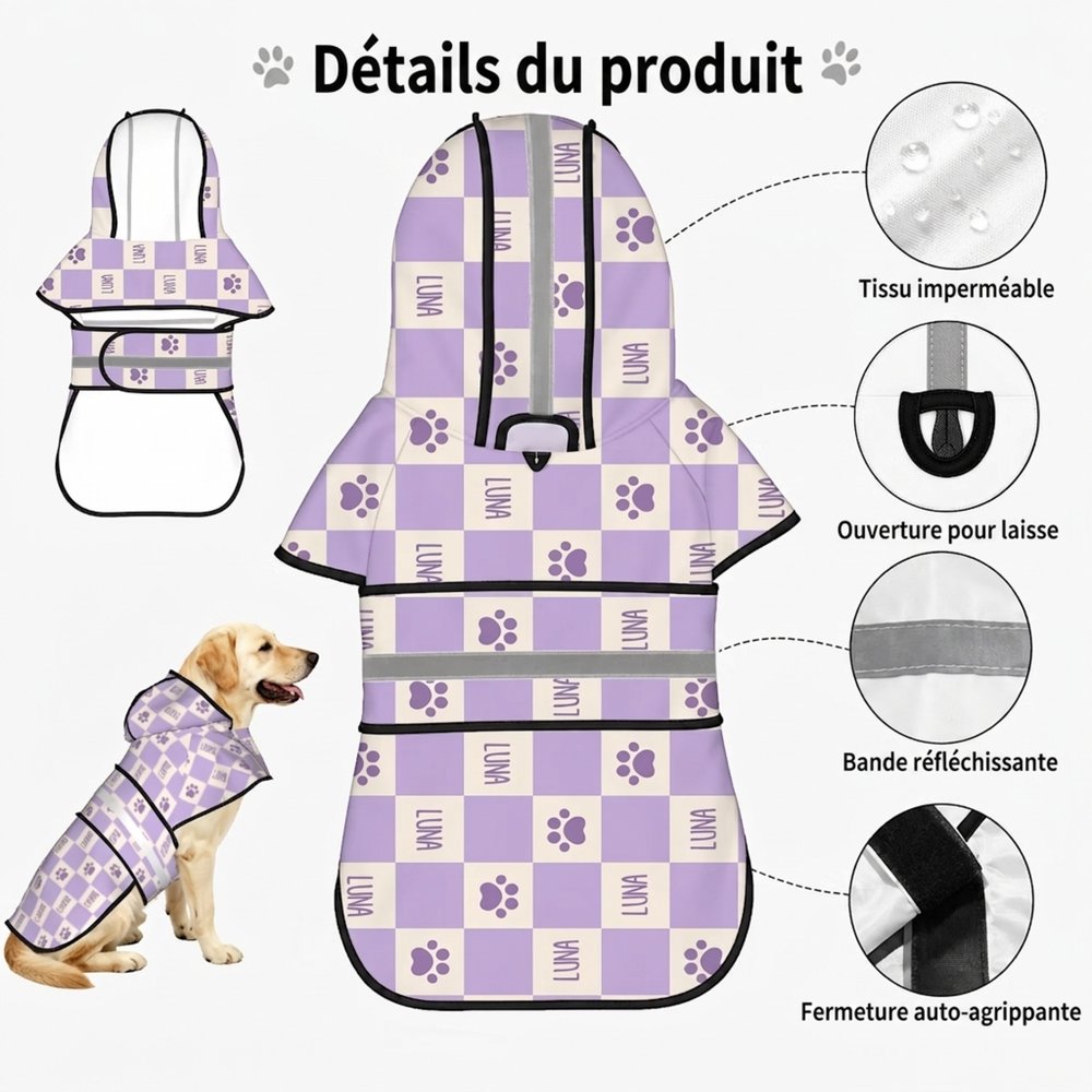 Imperméable de chien personnalisé avec motif de carreaux et nom - Cadeau pour les propriétaires de chiens 8