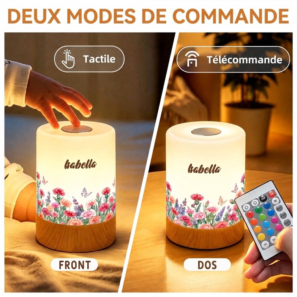 Veilleuse LED tactile personnalisée avec fleur de naissance et nom - Lumière changeable - Cadeau d'anniversaire pour les femmes la famille 4