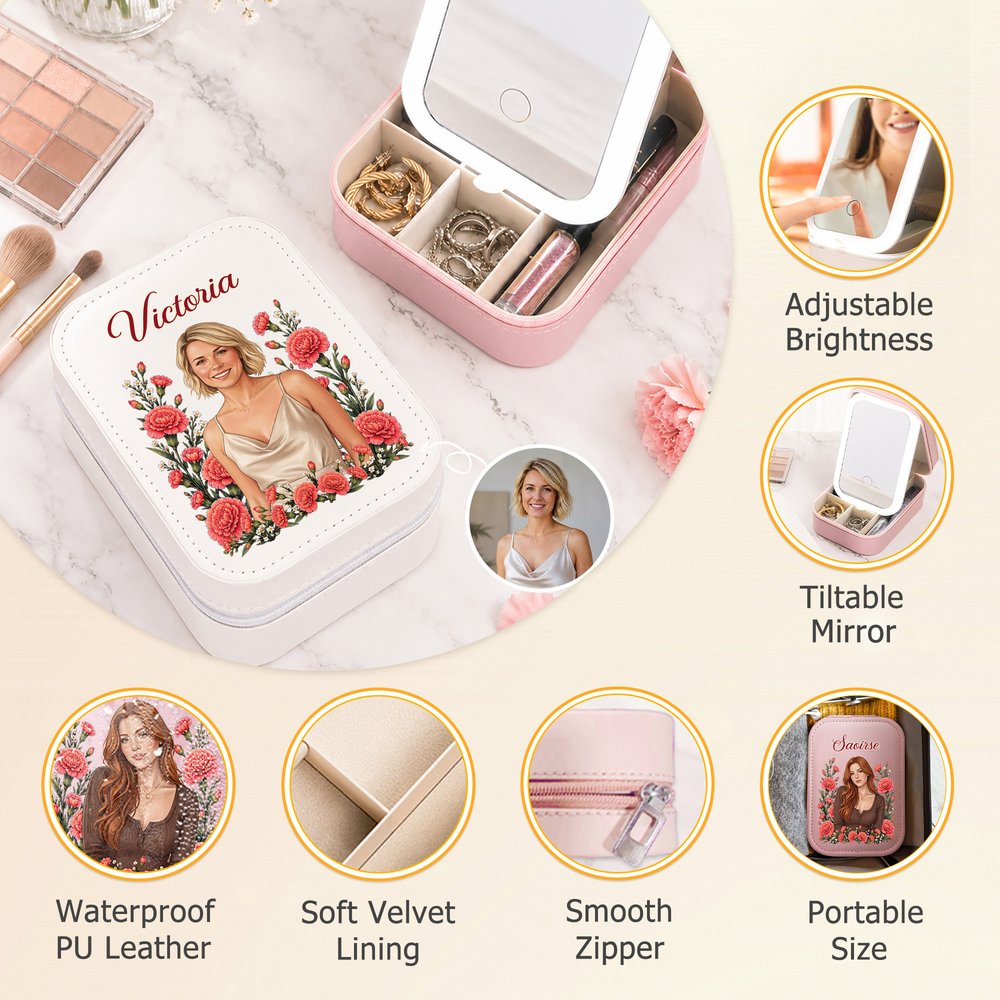 Personalized Adjustable LED Birth Flower Jewelery Box with Photo and Name Birthday Wedding Gift for Women Bride 10