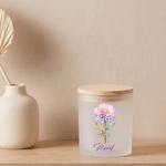 Personalised Birth Flower LED Candle Jar with Name and Wooden Lid Birthday Christmas Gift for Women Girls