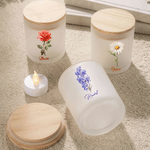 Personalised Birth Flower LED Candle Jar with Name and Wooden Lid Birthday Christmas Gift for Women Girls