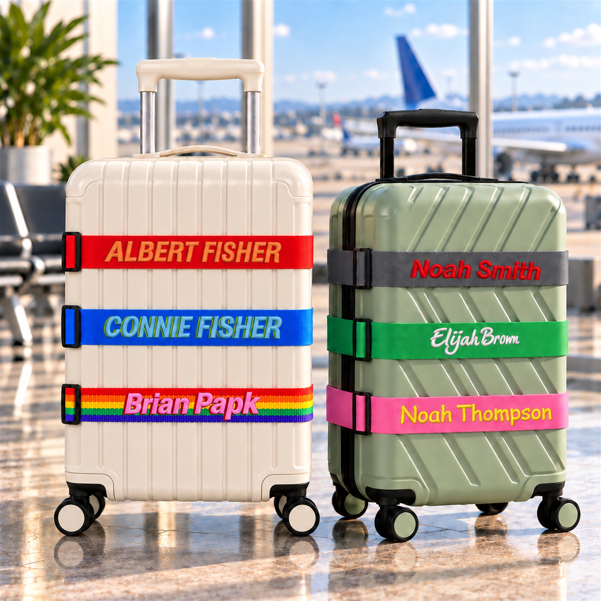 Individuell gestaltbarer, verstellbarer Gepäckriemen mit Stickerei und farbenfrohem Schatteneffekt – ein ideales Geschenk für Urlaub, Abschlussfeiern oder Familienreisen