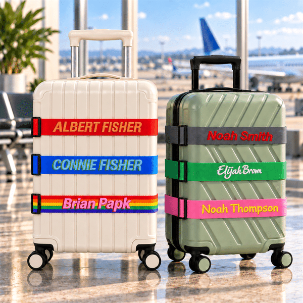 Personalized Adjustable Embroidery Luggage Strap with Colorful Shadow Name Vacation Graduation Gift for Family Traveler
