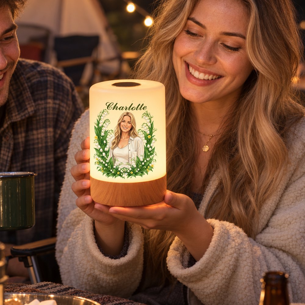 Personlig nattlampa med porträtt och månadsblomma mysig belysning till sovrummet perfekt födelsedagspresent och julklapp 5