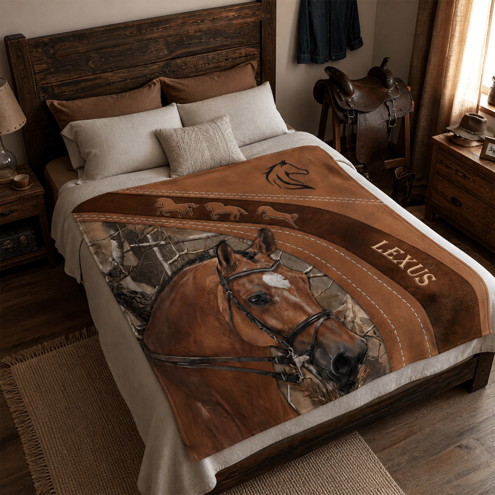 Personalized Vintage Western Cowboy Horse Soft Throw Blanket with Name Living Room Decor Birthday Christmas Gift for Horse Lovers Owners Friends 4