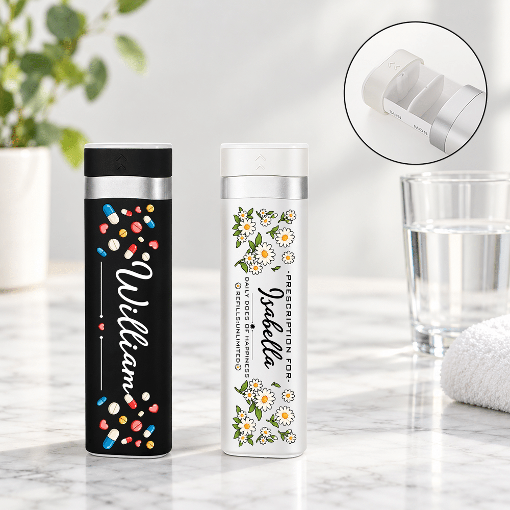 Henkilökohtainen Daisy Pill -kannettava viikkotablettilaatikko, jossa on nimi – terveydenhuollon matka- ja syntymäpäivälahja potilaille ja matkailijoille 5