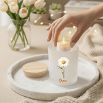 Personalised Birth Flower LED Candle Jar with Name and Wooden Lid Birthday Christmas Gift for Women Girls