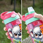 Personalisierte 475 ml Wasserflasche mit Cartoon-Tier Namen und Silikon-Strohhalm Schulanfang Geburtstag Geschenk für Jungen Mädchen Kinder