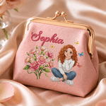 Personalised Multicolour Birth Flower Character Photo PU Leather Coin Handbag with Name Daily Use Birthday Anniversary Gift for Girlfriends Sisters Women