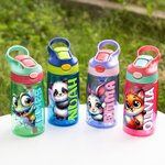 Personalisierte 475 ml Wasserflasche mit Cartoon-Tier Namen und Silikon-Strohhalm Schulanfang Geburtstag Geschenk für Jungen Mädchen Kinder