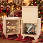 Personalised Christmas Theme Santa Hat Glitter Name Wooden Money Box Piggy Bank Christmas Gift for Boys Girls