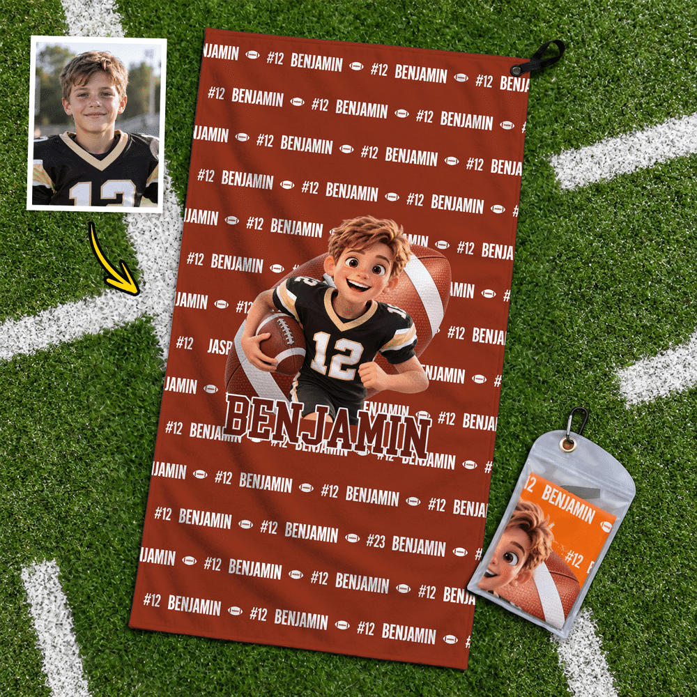 Personalised 3D-Effect Artwork Ball Sports Photo Name Quick Dry Towel with Carabiner Sports Accessory Birthday Gift for Ball Sports Enthusiast 4
