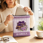 Livres personnalisés sur les fleurs de naissance à l'aquarelle – Housse en cuir PU à motif treillis avec prénom et texte – Cadeau d'anniversaire ou de Noël pour les femmes passionnées de lecture 4
