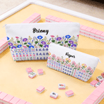 Personalised Birth Flower Chinoiserie Mahjong Tile Bag with Name Daily Use Mahjong Game Night Gift for Mahjong Players