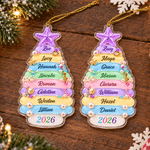 Personalised 3D-Effect Artwork 2-8 Names Christmas Tree Shape Ornament with Year Home Tree Decor Christmas Gift for Family Friends