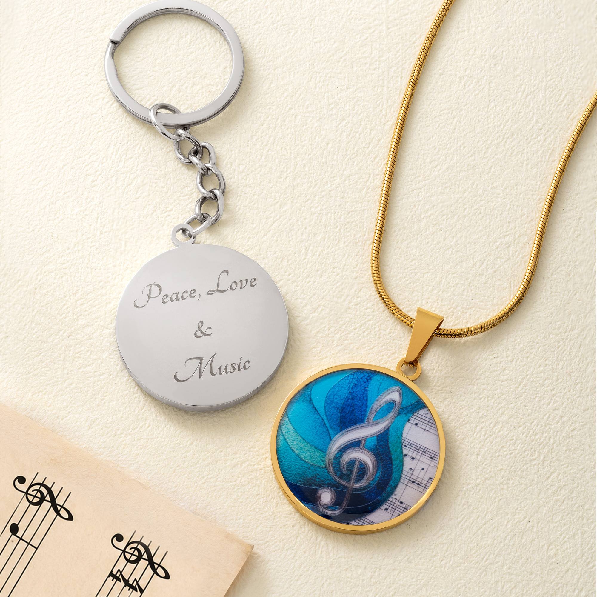 Personalized Music Note Stainless Steel Necklace Keychain Bracelet with Name Dainty Jewelry Birthday Christmas Gift for Musician Women