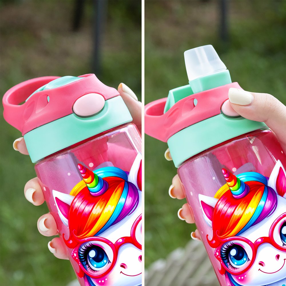 Personalised Cute Dinosaur Fantasy Unicorn 16 oz Kid Water Bottle with Name and Silicone Straw Birthday Back to School Gift for Boys Girls 8