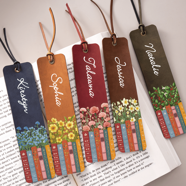 Personalized Birth Flower Book PU Leather Bookmark with Name Reading Accessory Birthday Gift for Bookworms Book Lovers