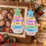 Personalised 3D-Effect Artwork 2-8 Names Christmas Tree Shape Ornament with Year Home Tree Decor Christmas Gift for Family Friends