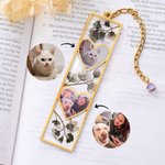 Personalized 1-3 Heart Photos Dried Flower Resin Bookmark with Birthstone Daily Use Birthday Christmas Gift for Pet Owner Bookworm 3