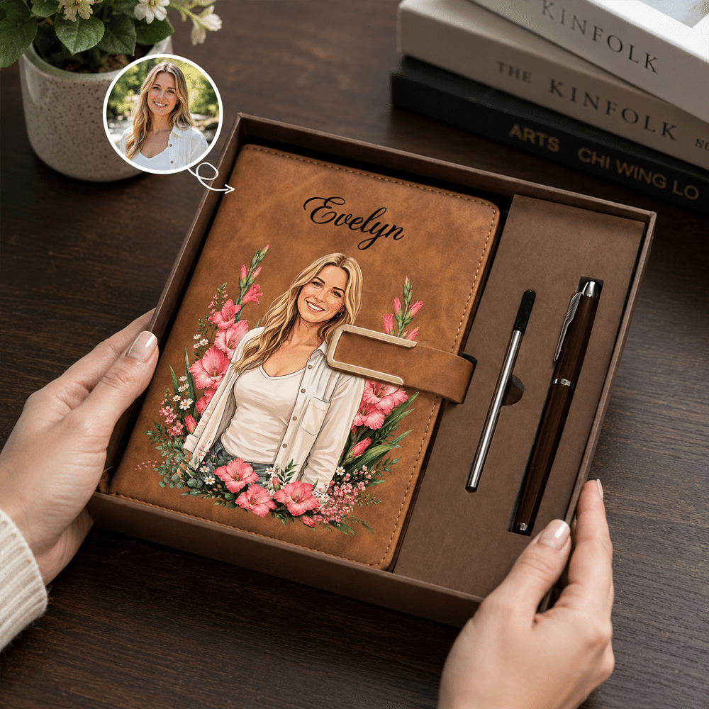 Personalized Birth Flower Photo A5 PU Leather Journal Notebook with Name Daily Use Christmas Birthday Gift for Women Friends 5