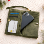 Personalized 3D-Effect Artwork Christmas Photo PU Leather Tri-Fold Wallet with Name and Wrist Strap Christmas Gift for Woman Mother