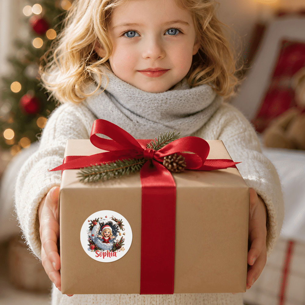 Pegatinas navideñas personalizadas con diseño artístico y efecto 3D, con nombre, para decoración de fiestas; regalo de Navidad para niños, familiares y amigos 5