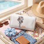 Borsa da trucco personalizzata in pelle PU impermeabile con il fiore del mese di nascita e nome, ideale per i viaggi, regalo di compleanno o di Natale per un'amica, la mamma o la fidanzata