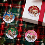 Personalized Christmas Cartoon Pet Photo Waterproof Stickers with Name Festival Party Christmas Gift for Pet Owner Lover