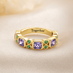 Personalised Vintage Birthstones Sterling Silver Ring with Engraved Text Dainty Jewellery Birthday Anniversary Gift for Women