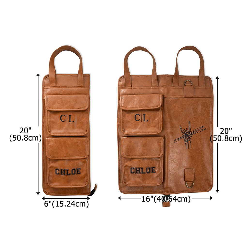 Personalized Drumming Pattern Multi Pockets PU Leather Drumstick Holder Bag with Name and Initial Concert Birthday Gift for Drummers Musicians 10