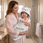 Personalized Puppy Bear Animal Design Coral Fleece Hooded Towel with Embroidered Name Bath Essential Baby Shower Birthday Gift for Baby Kid