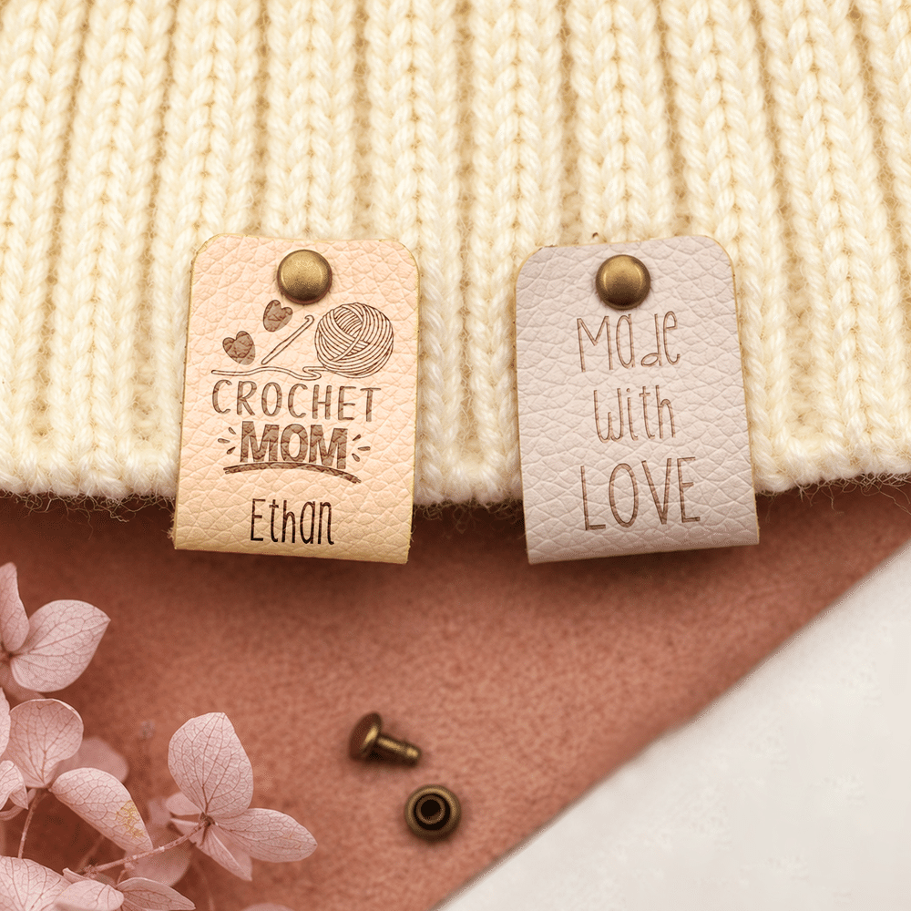 Personalised Retro Icon Handmade PU Leather Tag with Name and Text Handicrafts Shop Sewing Gift for Sewing Lovers 3