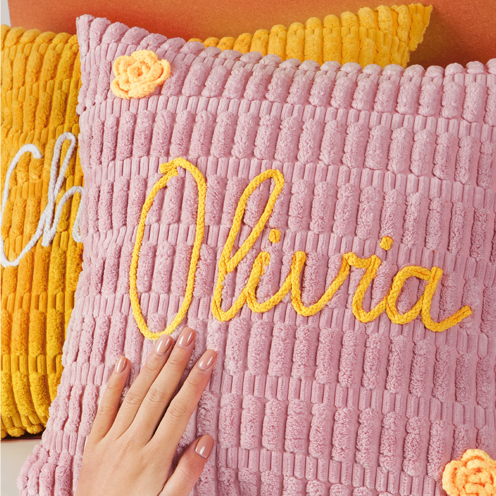 Personalized Flower Accessory Name Soft Corduroy Throw Pillow Home Bedroom Decor Birthday Gift for Women Girls 5