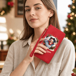 Personalized 3D-Effect Artwork Christmas Photo PU Leather Tri-Fold Wallet with Name and Wrist Strap Christmas Gift for Woman Mother