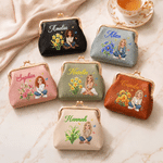 Personalised Multicolour Birth Flower Character Photo PU Leather Coin Handbag with Name Daily Use Birthday Anniversary Gift for Girlfriends Sisters Women