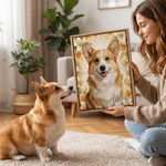 Tablesau sur toile personnalisé représentant votre animal de compagnie, réalisé dans le style d'une peinture à l'huile avec sa fleur de naissance et son nom – Décoration d'intérieur et cadeau d'anniversaire pour les propriétaires d'animaux de compagnie 2