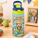 Botella térmica personalizada de 12 oz con foto infantil en estilo pixel art, con pajita y asa. Regalo para la vuelta al cole, cumpleaños o Navidad, para niños y niñas