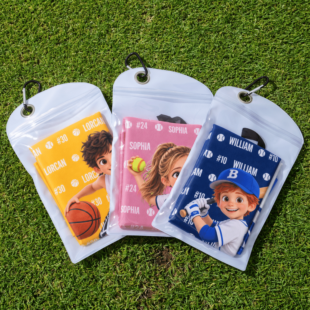 Personalised 3D-Effect Artwork Ball Sports Photo Name Quick Dry Towel with Carabiner Sports Accessory Birthday Gift for Ball Sports Enthusiast 2