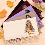 Sciarpa-scialle personalizzata con foto di fiori multicolori, morbida e calda, con nappine e nome – Accessorio invernale, regalo di Natale o di compleanno per donna