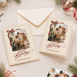 Personalised Bowknot Merry Christmas Photo Greeting Card with Text and Family Name Holiday Use Christmas Gift for Friends Family