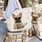 Personalized Funny Pet Portrait Coffee Pattern Corduroy Tote Bag with Name Daily Use Birthday Gift for Friends Pet Owner Lover